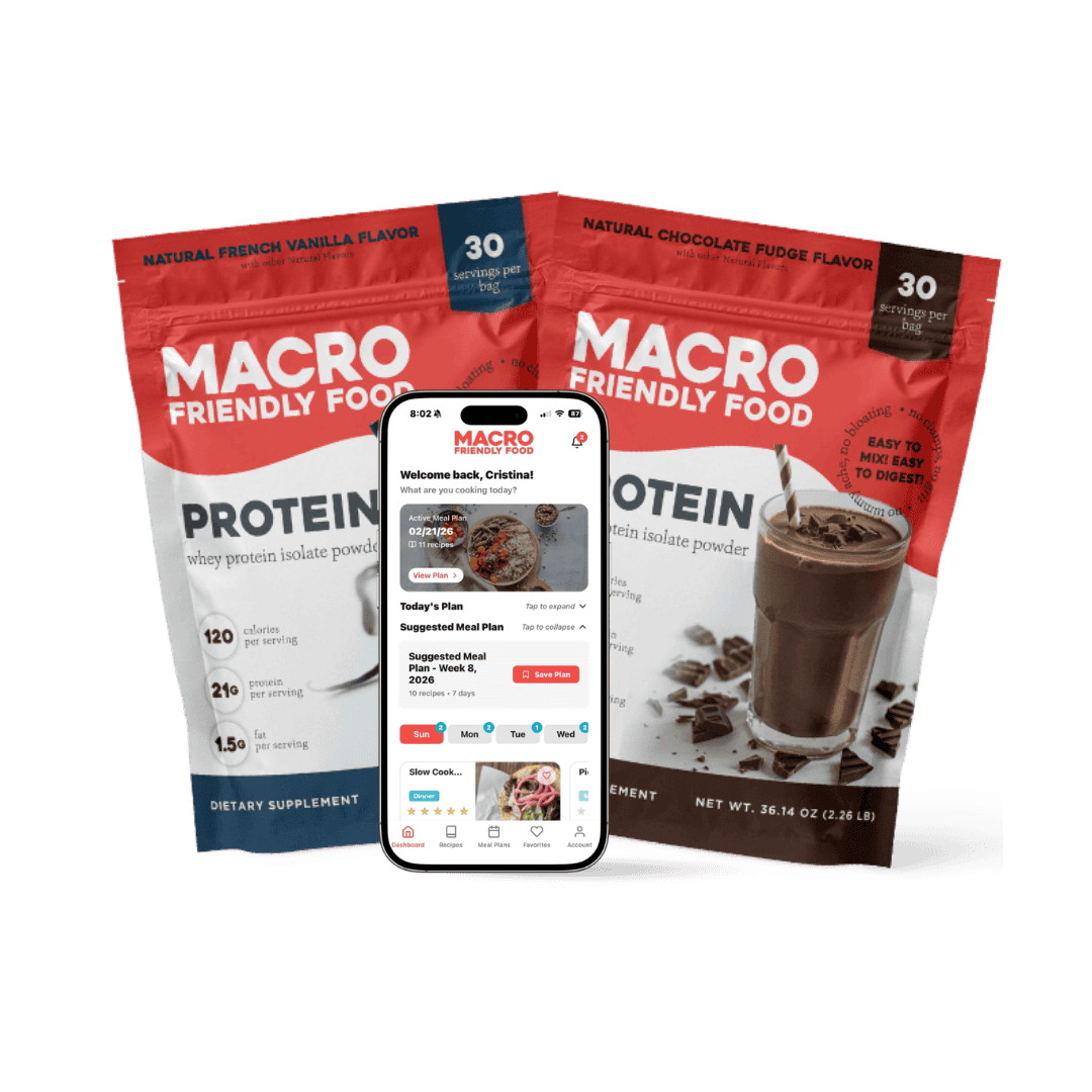 MFF App with two free pouches of whey protein isolate, one of each flavor