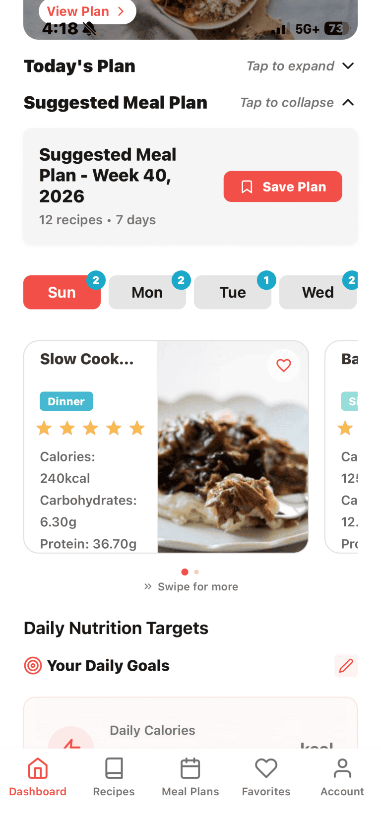 This week's suggested meal plan in the MFF App